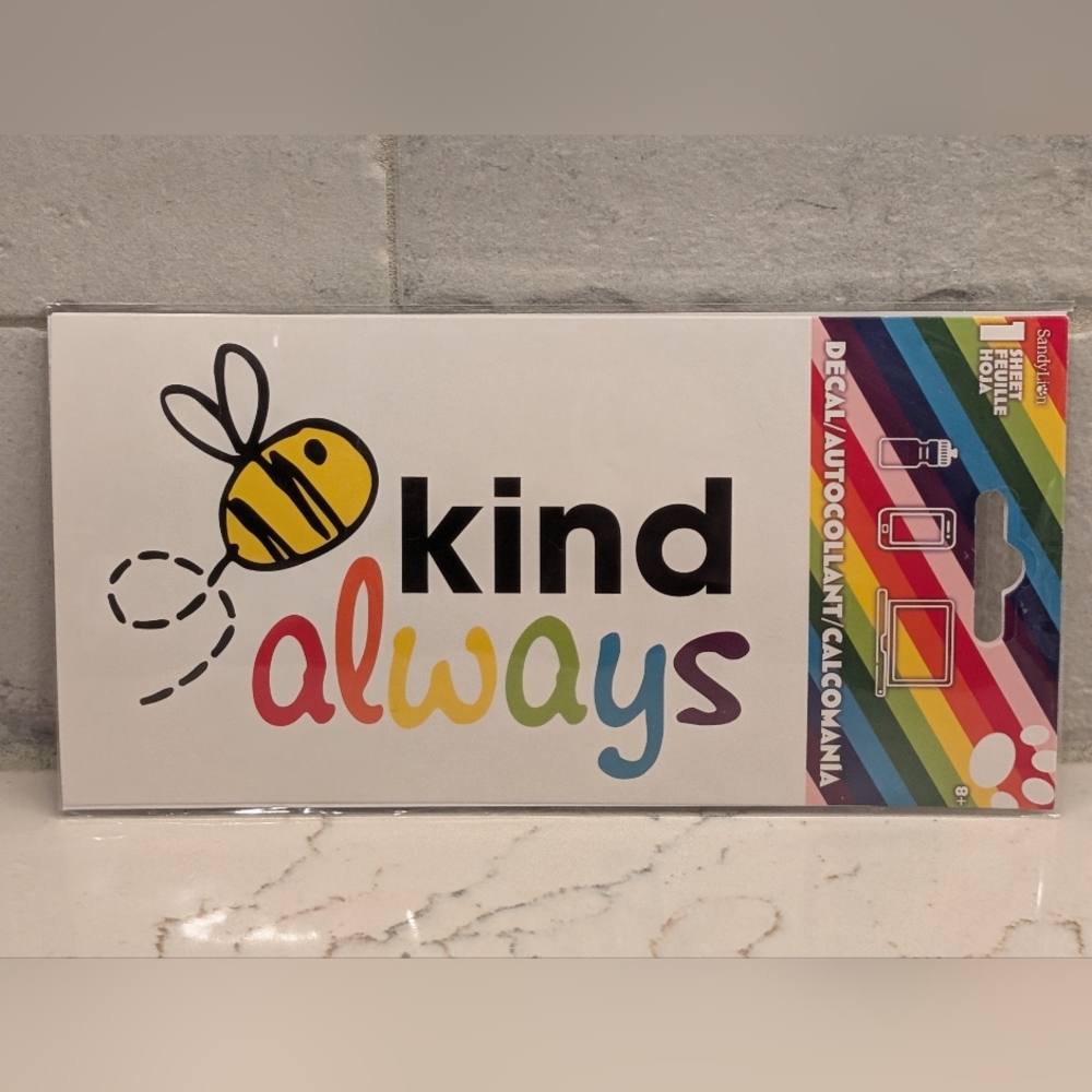 Vinyl Decal - Bee Kind Always - NWT - Colorful 2.5x3.35 Inches